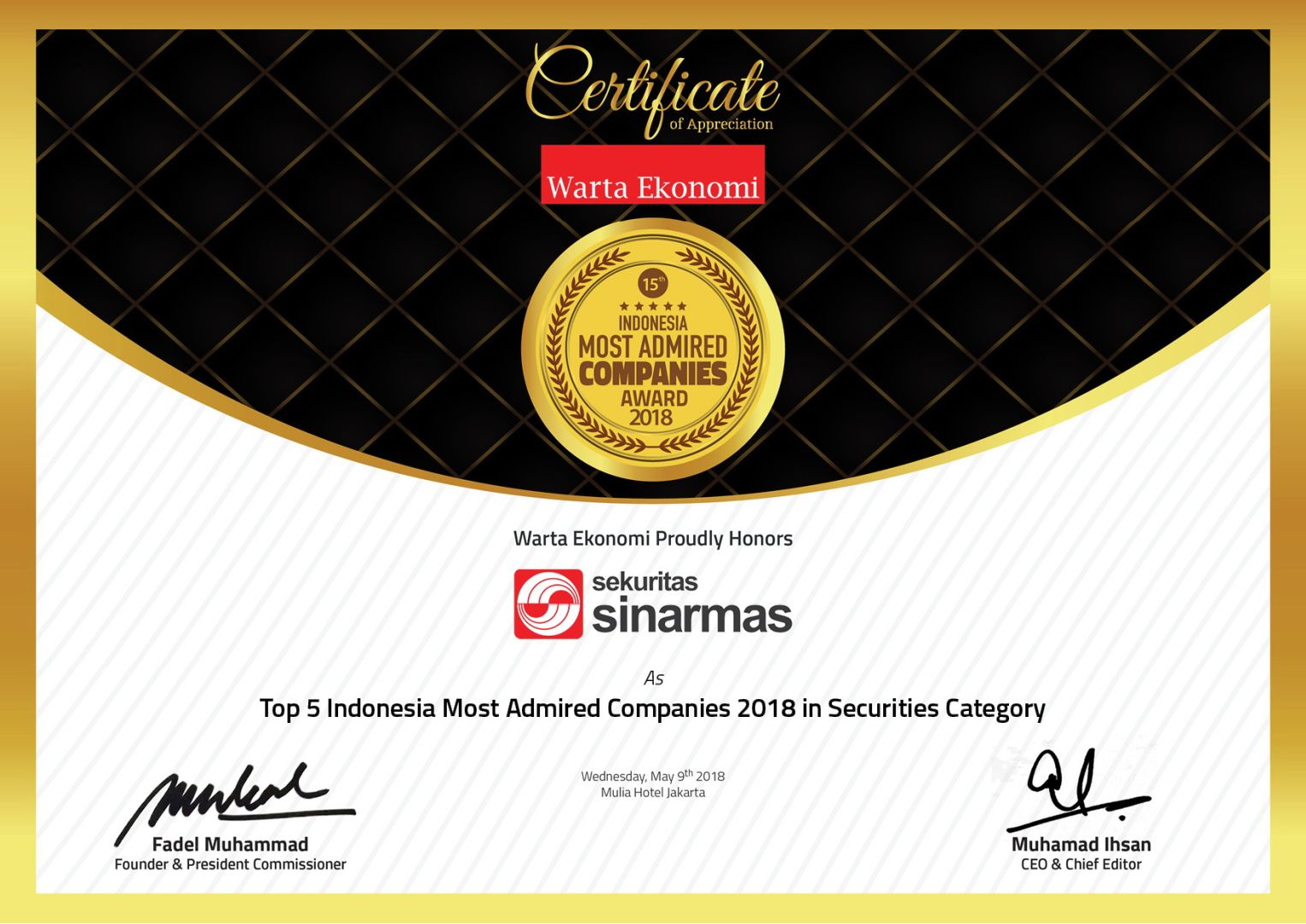 Warta Ekonomi: Top 5 Indonesia Most Admired Companies 2018